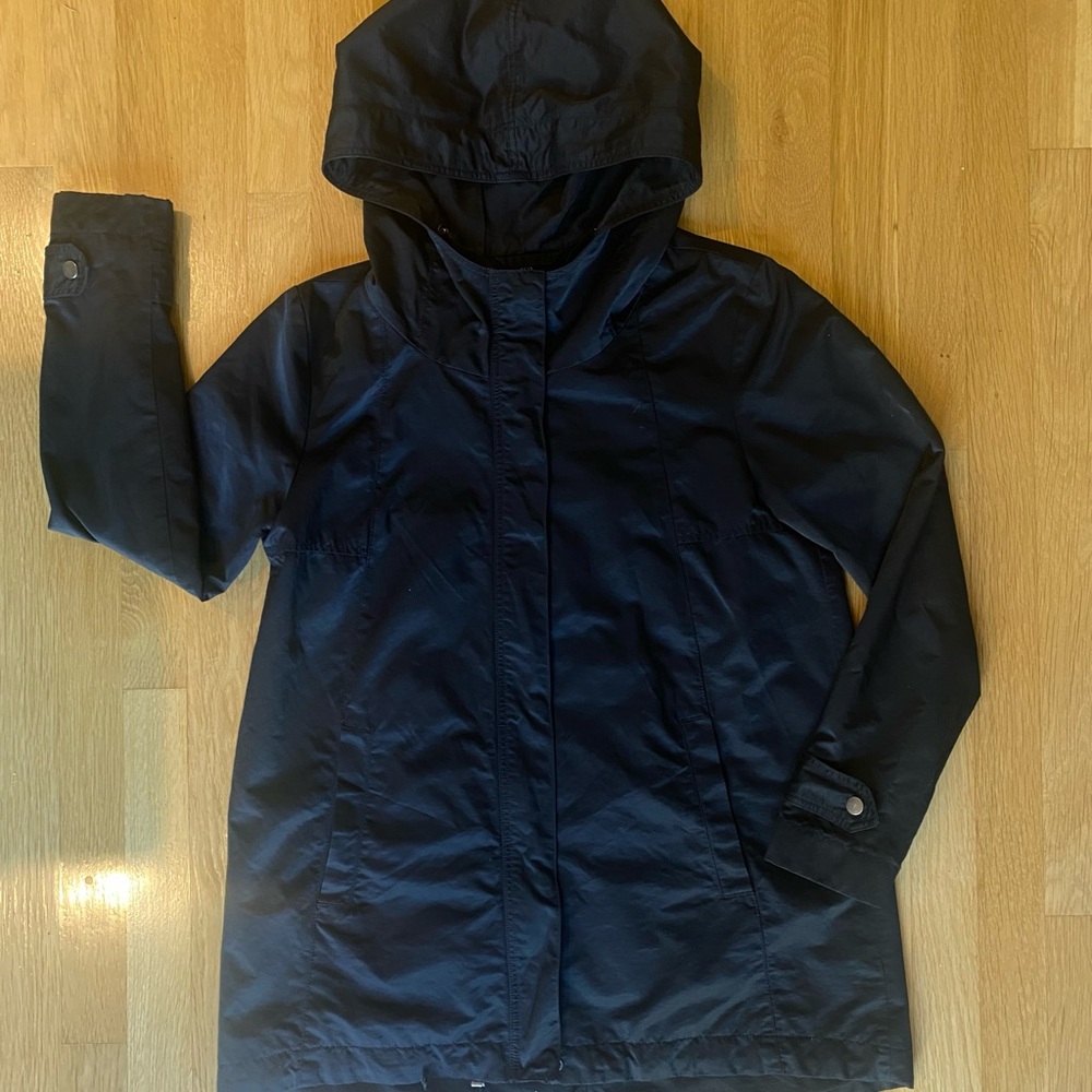Eileen Fisher Black Hooded Lined Rain Jacket